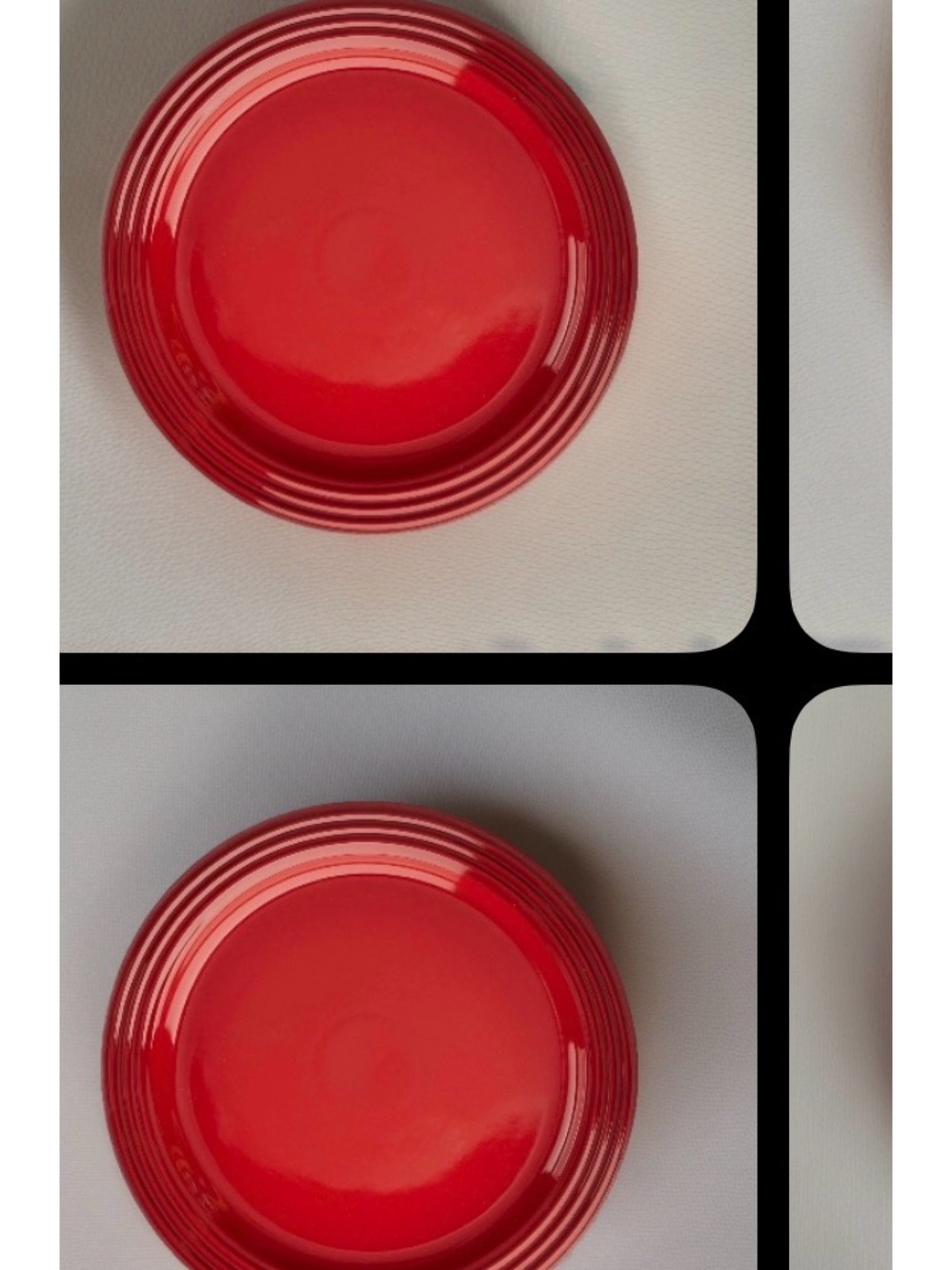 Le Creuset “Cerises” cherry red dinner plates/2 set new 2nds